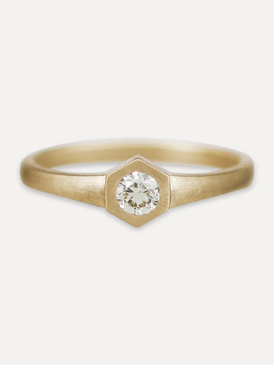 14K Brilliant Round Signet Ring - Diamond