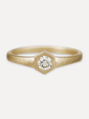 14K Brilliant Round Signet Ring - Diamond