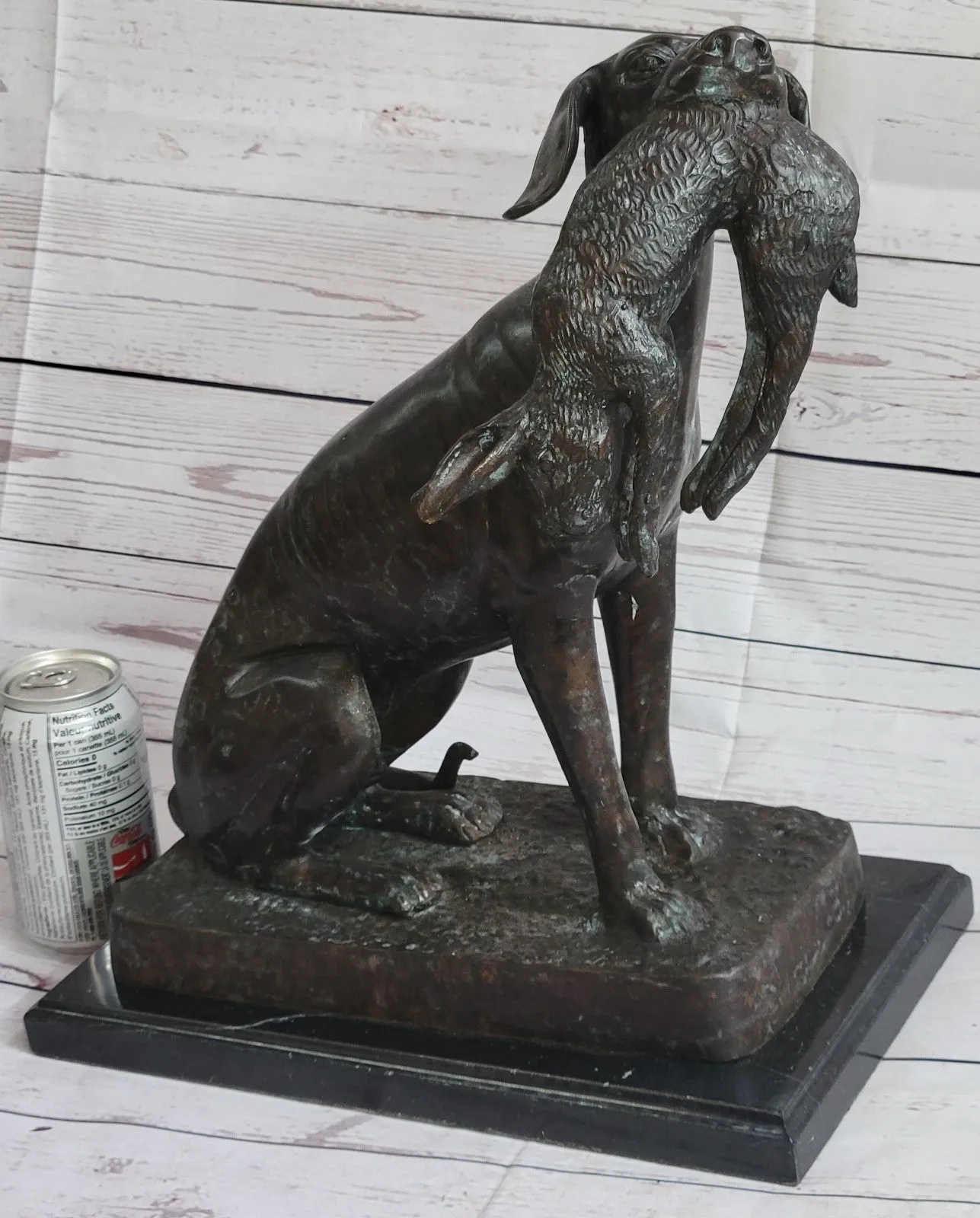 40 cm Western Art Deco pure Bronze hunting dog catch hunt rabbit hare Sculpture