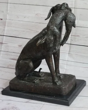 40 cm Western Art Deco pure Bronze hunting dog catch hunt rabbit hare Sculpture