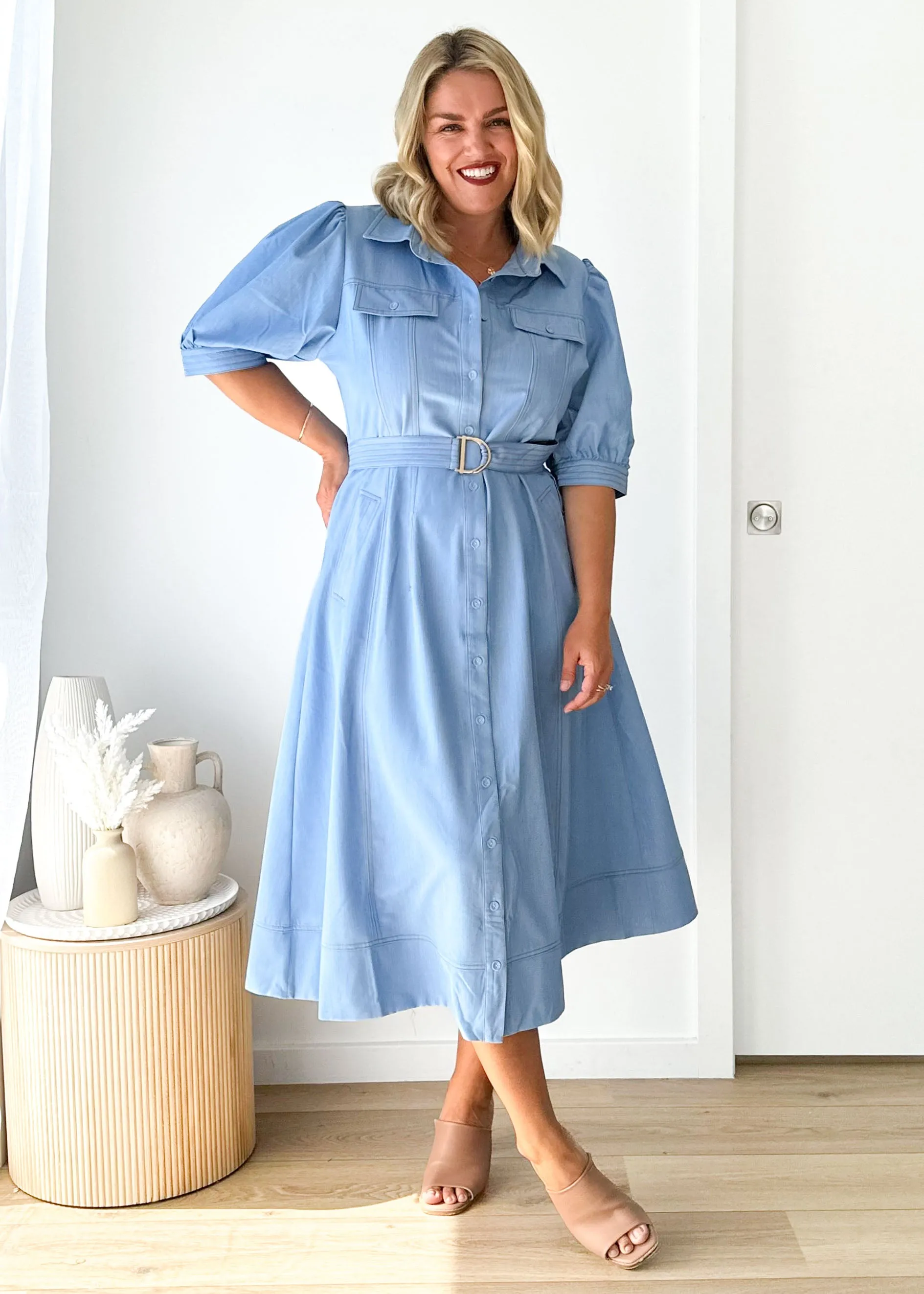 Augusta Midi Dress - Light Denim