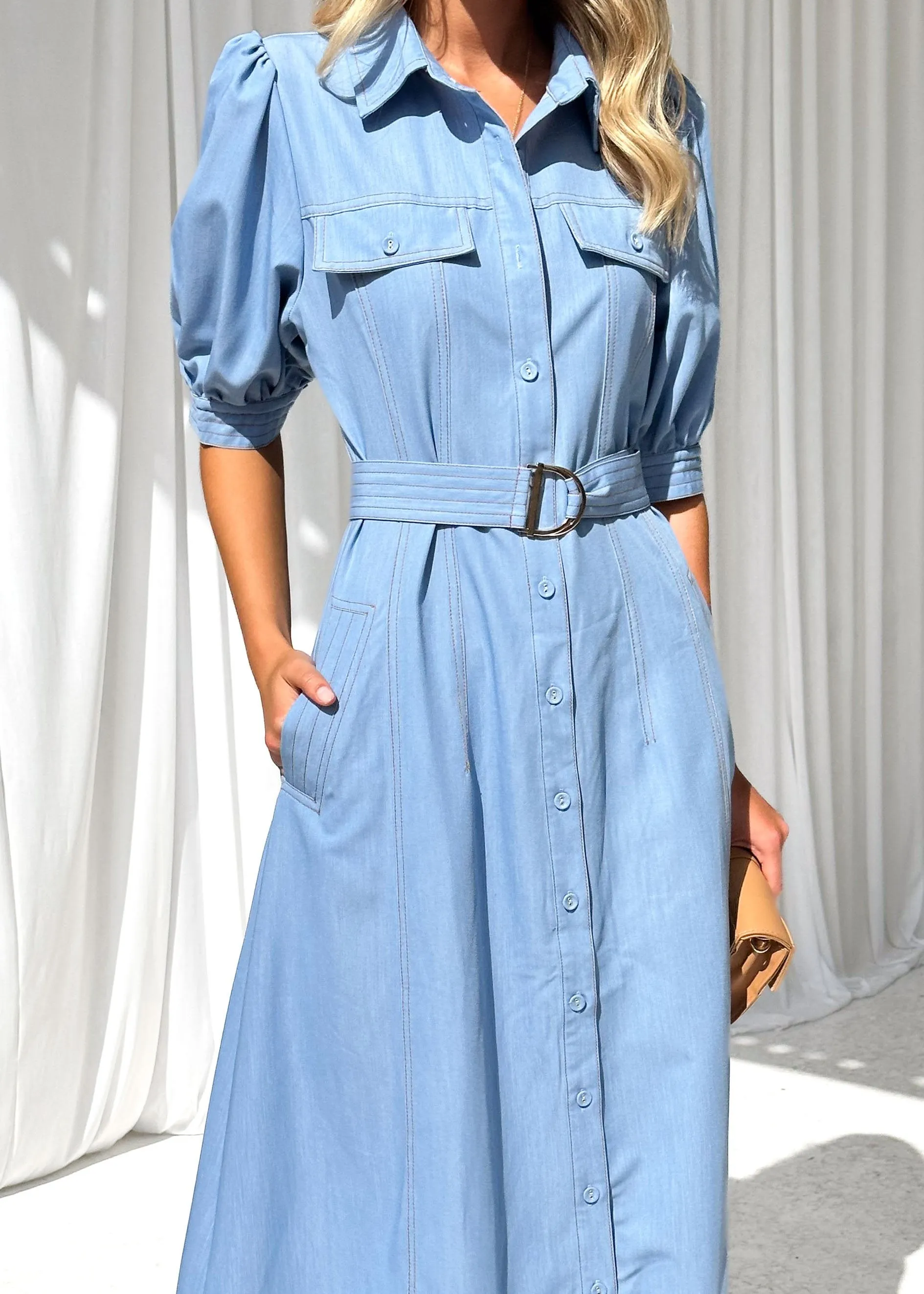 Augusta Midi Dress - Light Denim