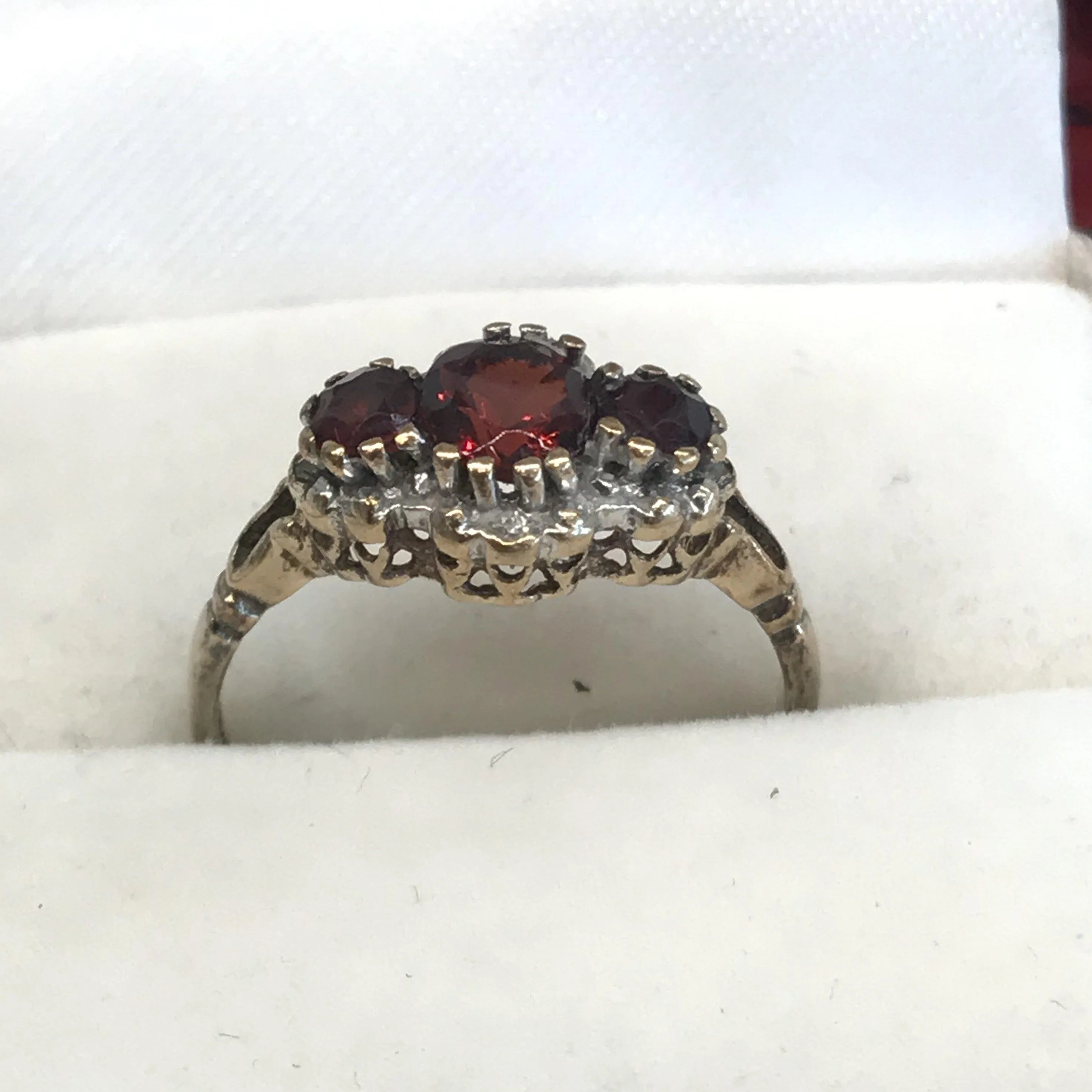 British Garnet Ring With Diamonds