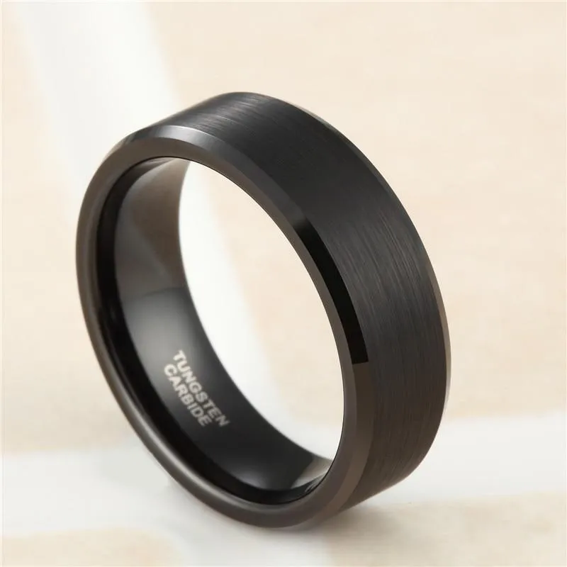 Brushed Tungsten Carbide Black Ring