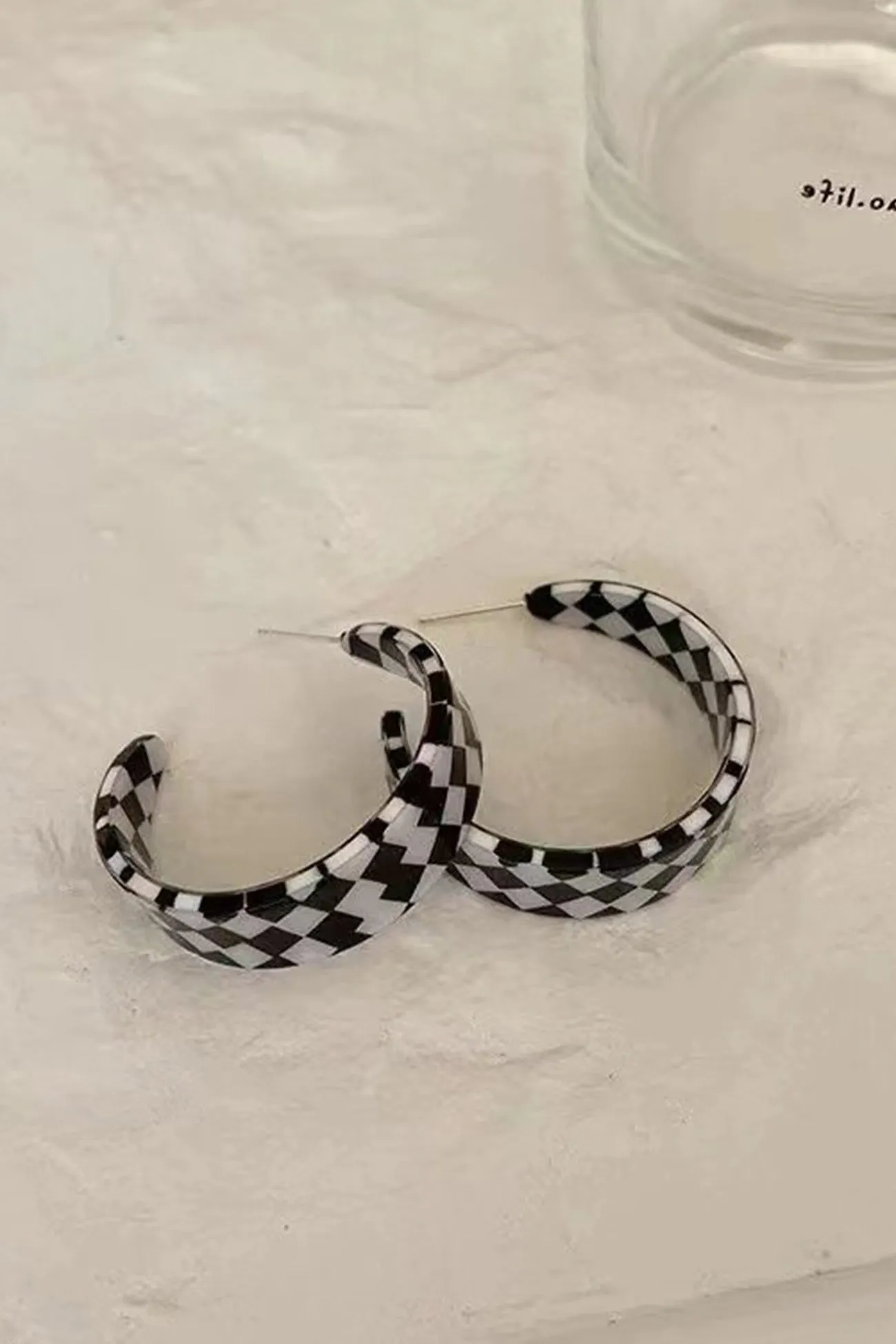 Checkerboard Half Ring Earrings