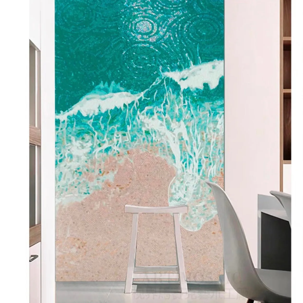 Custom Glass Mosaic Mural Abstract Crystal Water and Beach