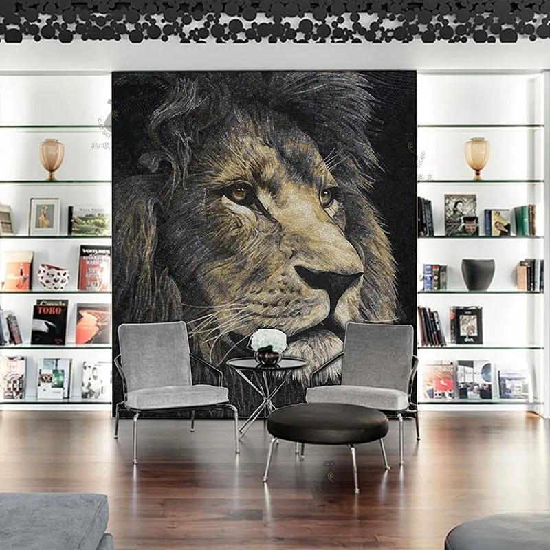 Custom Luxury Glass Mosaic Mural Proud Lion