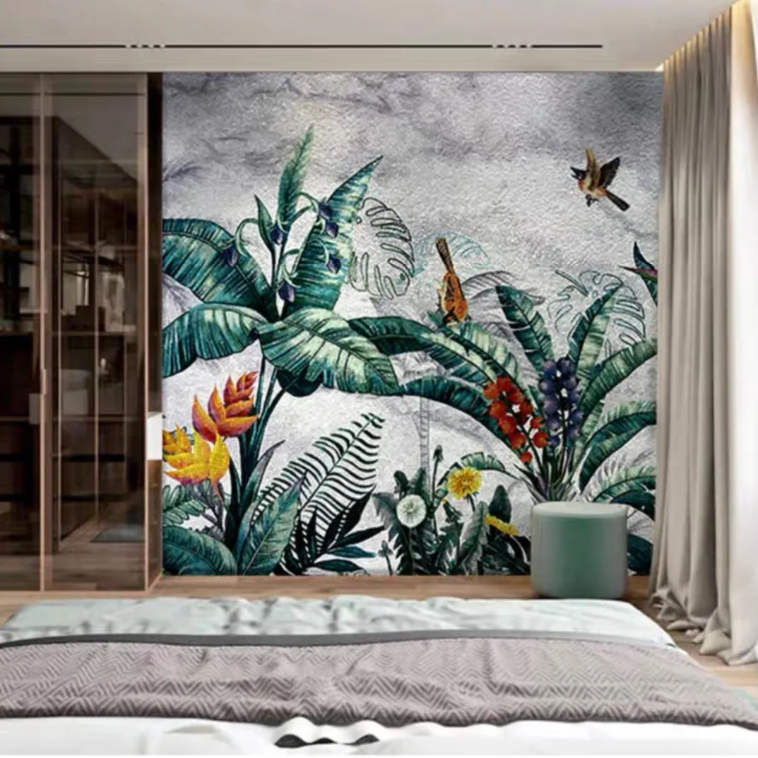 Custom Luxury Glass Mosaic Mural Tropical Rainforest Scenery