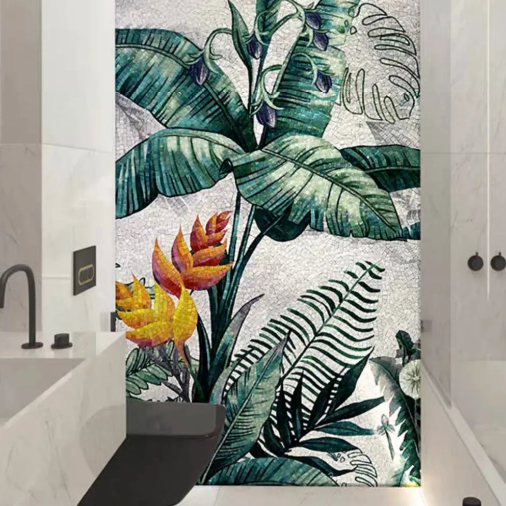 Custom Luxury Glass Mosaic Mural Tropical Rainforest Scenery