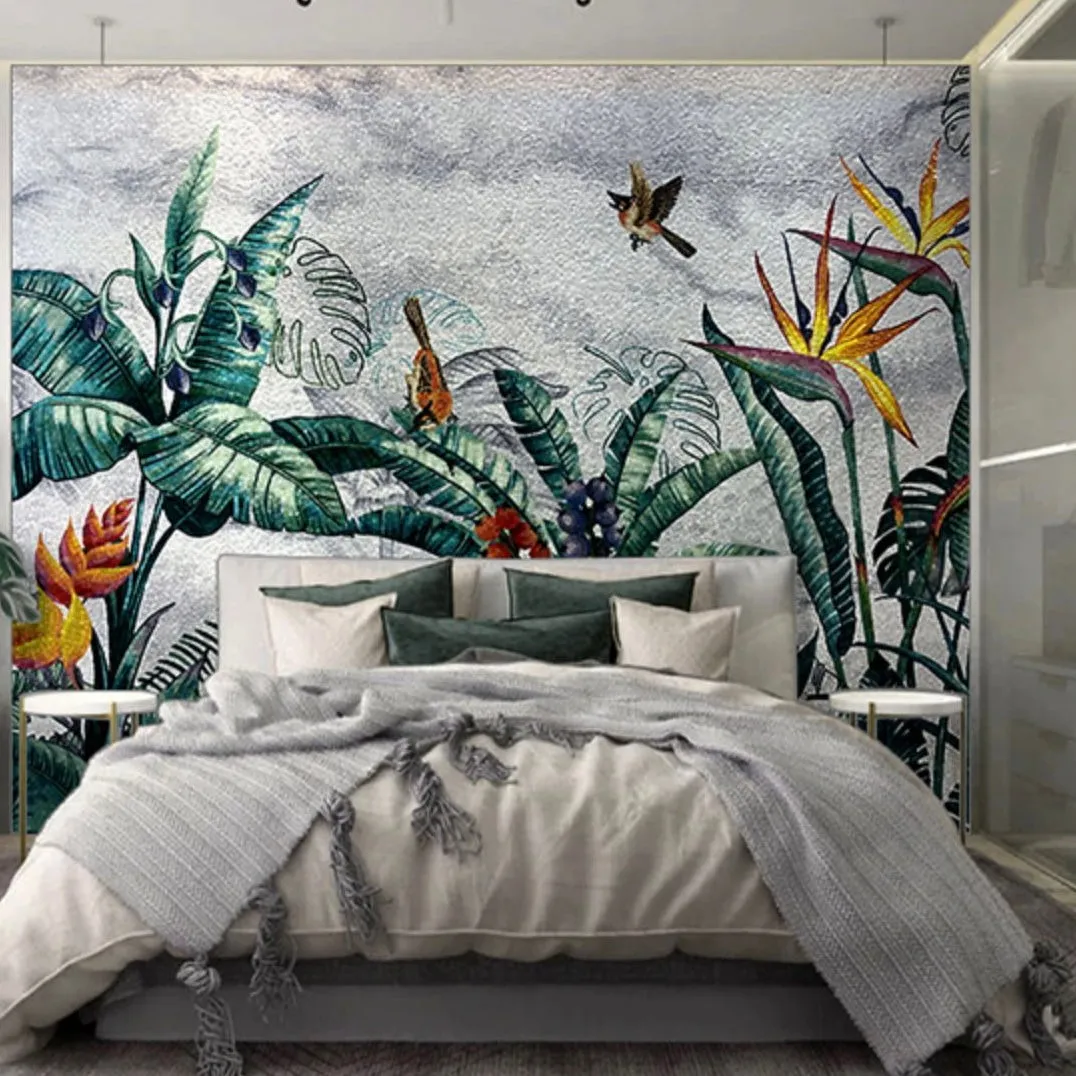 Custom Luxury Glass Mosaic Mural Tropical Rainforest Scenery