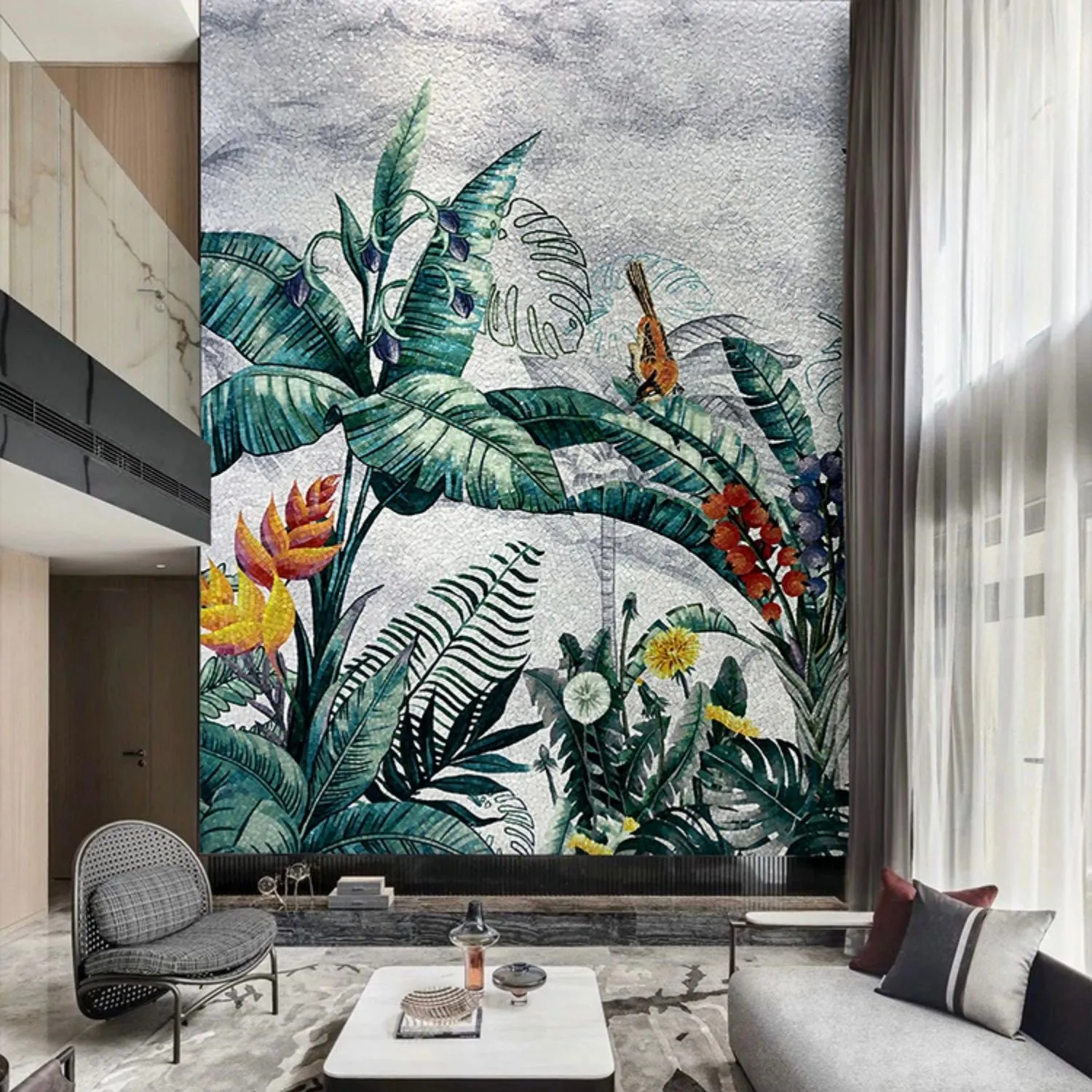 Custom Luxury Glass Mosaic Mural Tropical Rainforest Scenery