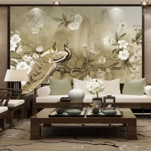 Custom Mural Wallpaper Chinese Style Classic Peacock Flowers (㎡)