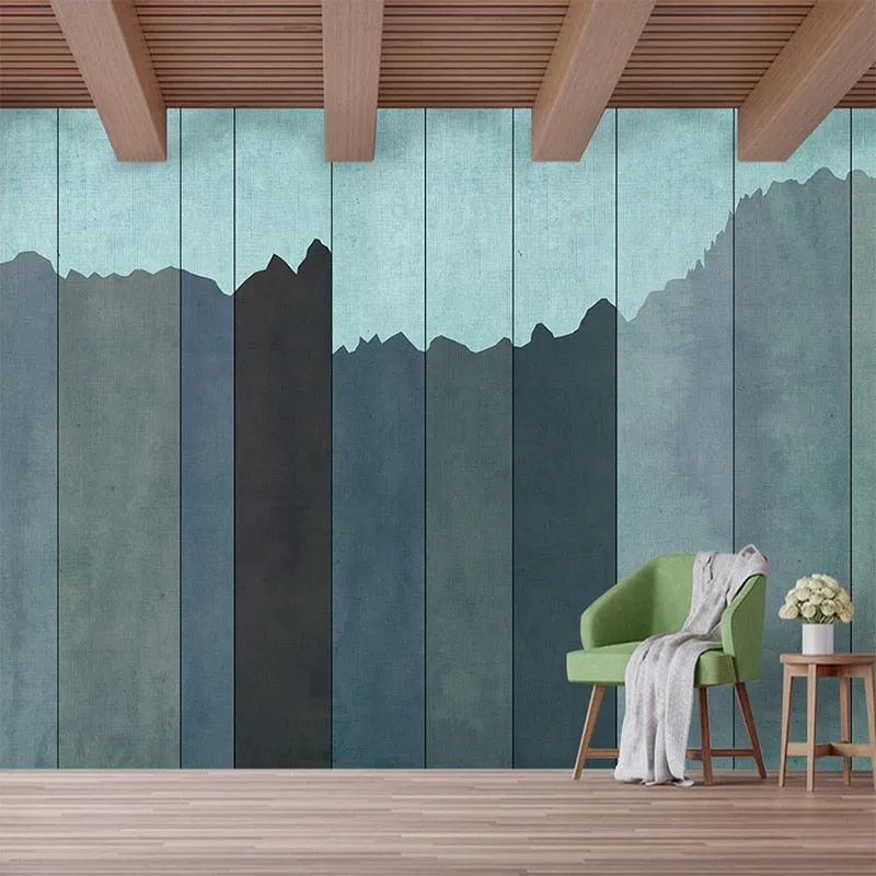 Custom Wallpaper Mural Blue Striped Wood Board Effect (㎡)