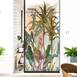 Decorative Static Glass Film Tropical Leaves Privacy Window Film