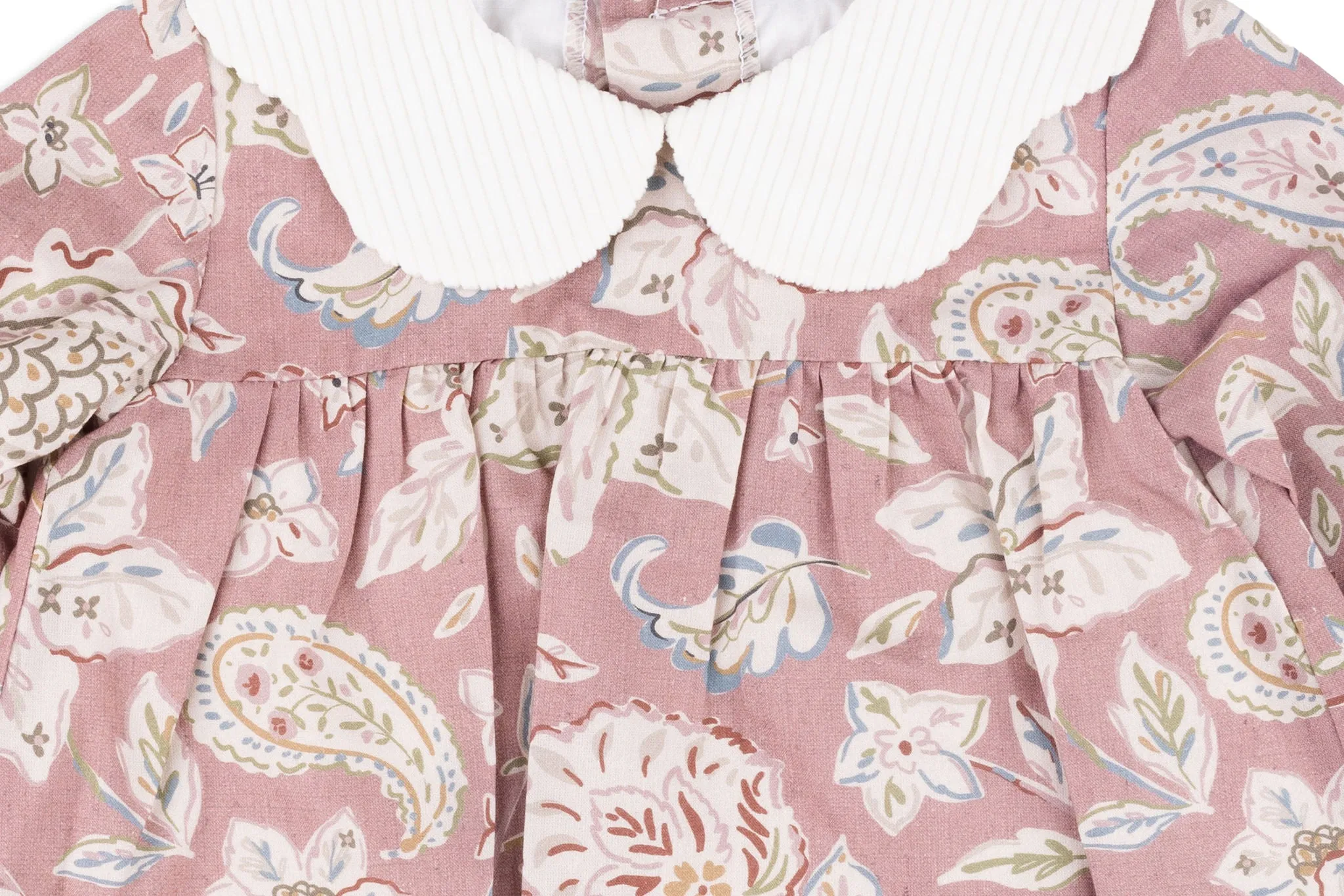 Dusty Pink Fall Floral Dress with Corduroy Collar