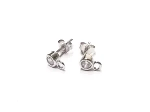 Earstud, Sterling Silver, clear CZ stone | 925銀閃石耳針, 有圈