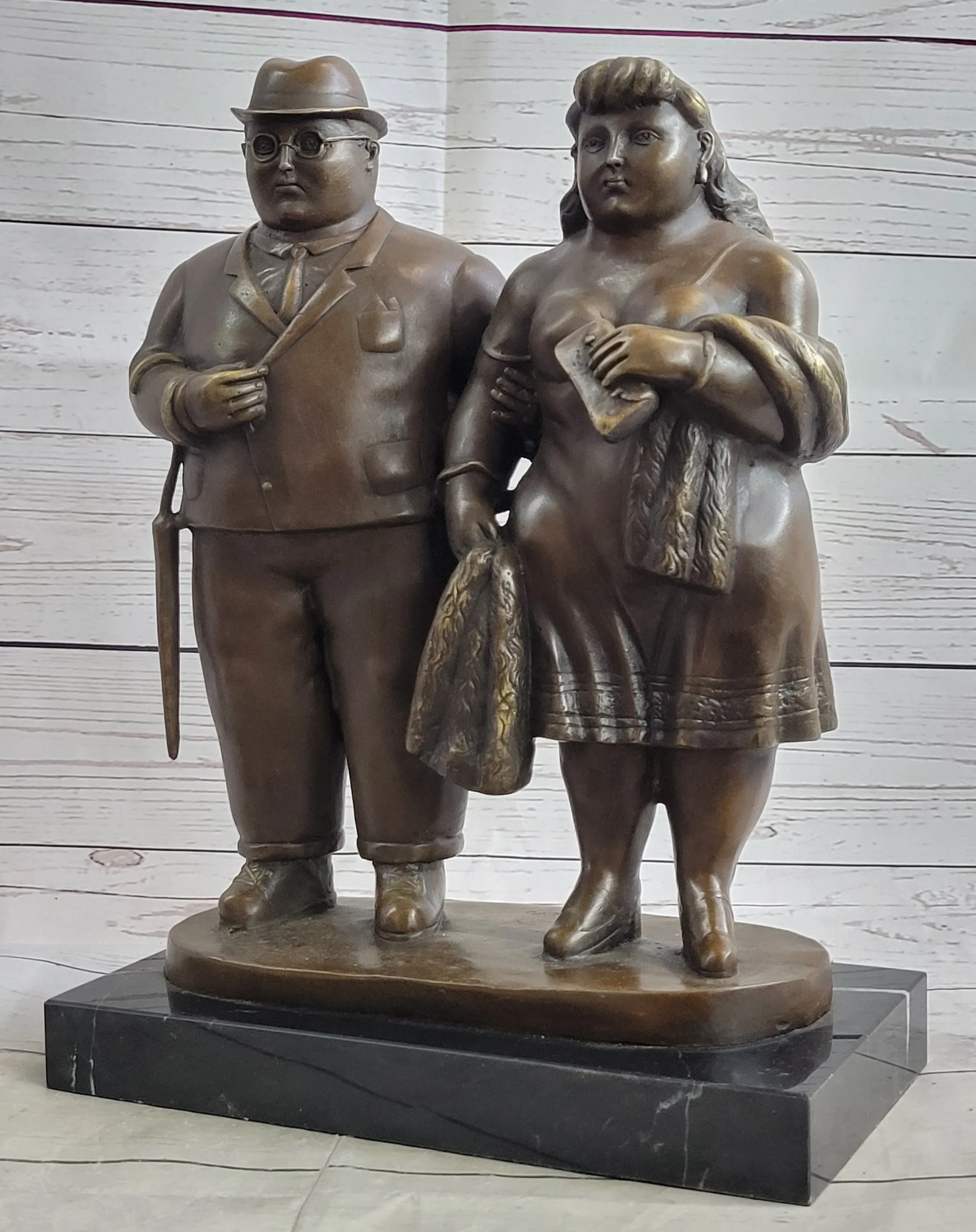 English Couple Bronze Sculpture Museum Quality Classic Artwork by Botero Figurine