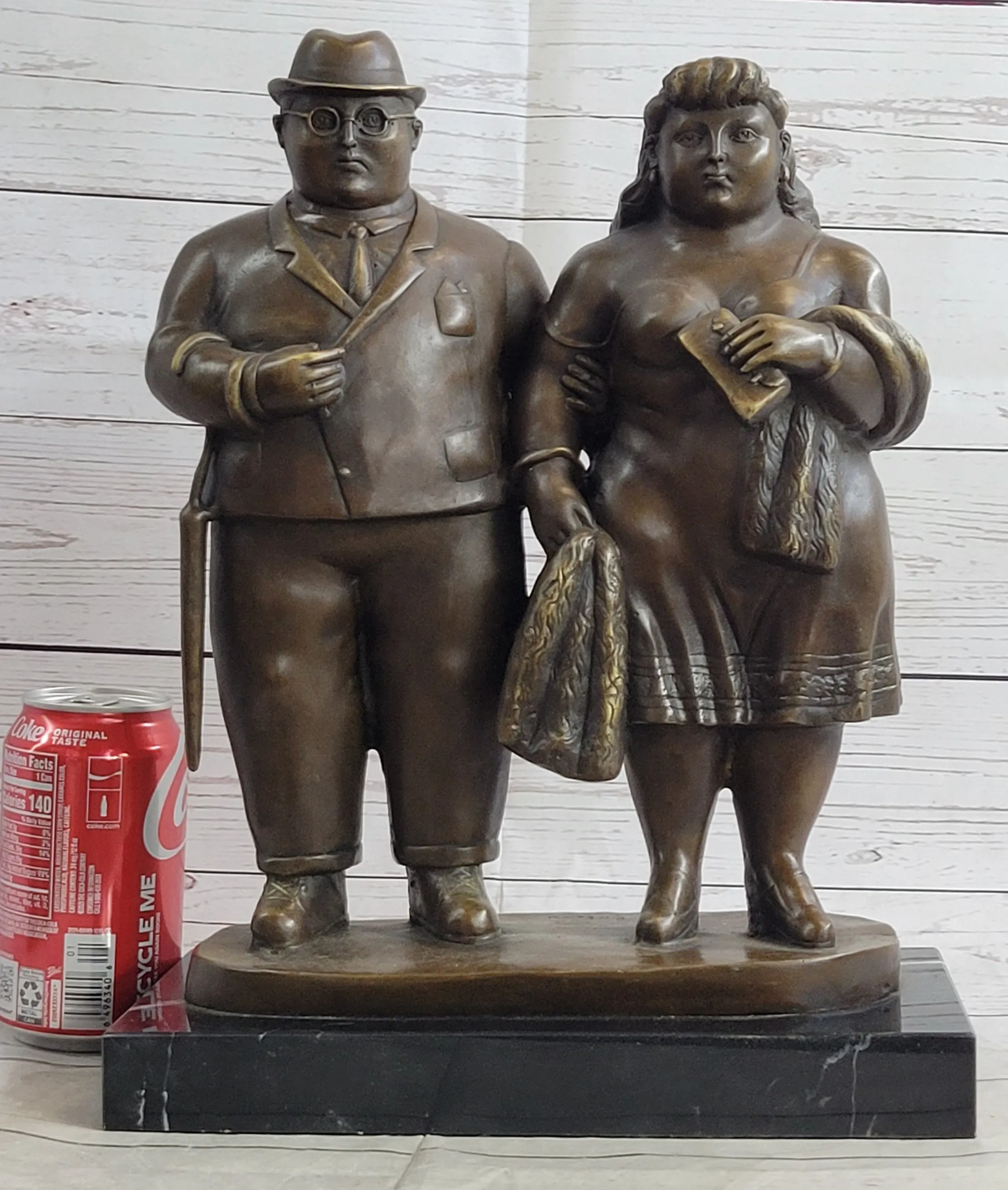 English Couple Bronze Sculpture Museum Quality Classic Artwork by Botero Figurine