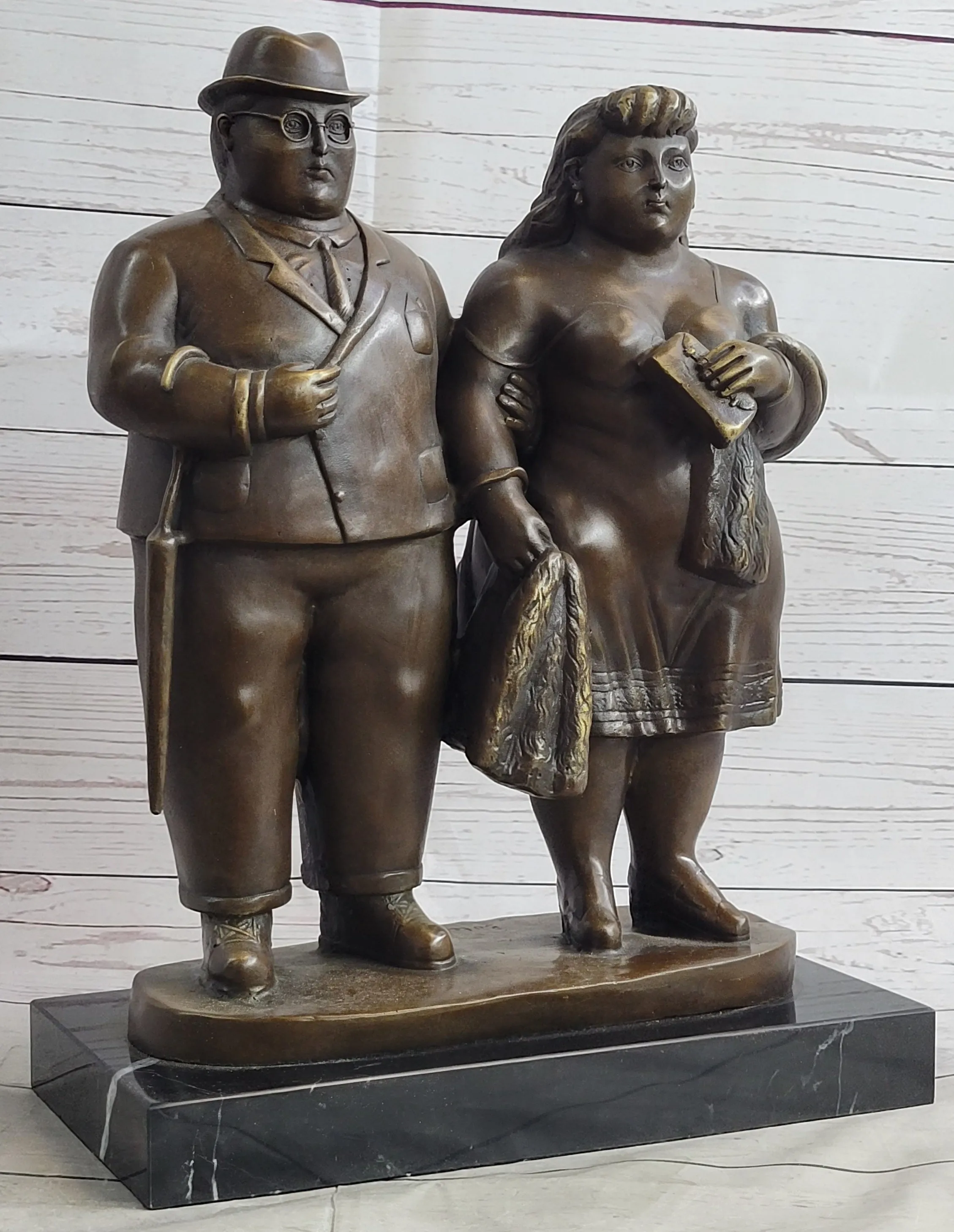 English Couple Bronze Sculpture Museum Quality Classic Artwork by Botero Figurine