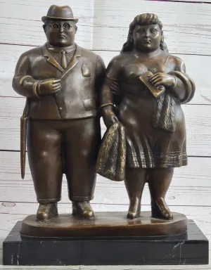 English Couple Bronze Sculpture Museum Quality Classic Artwork by Botero Figurine