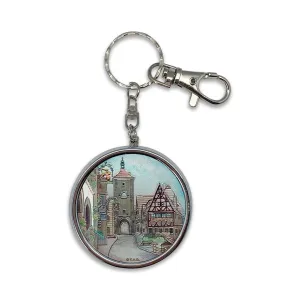 Europen Village Metal Round Pill Box Keychain