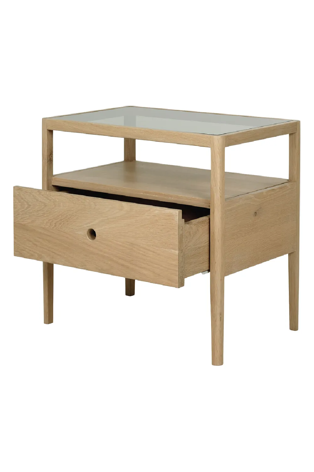 Glass Top Oak Nightstand | Ethnicraft Spindle