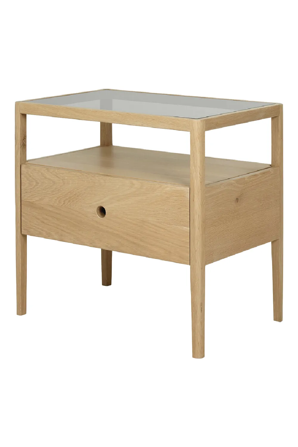 Glass Top Oak Nightstand | Ethnicraft Spindle