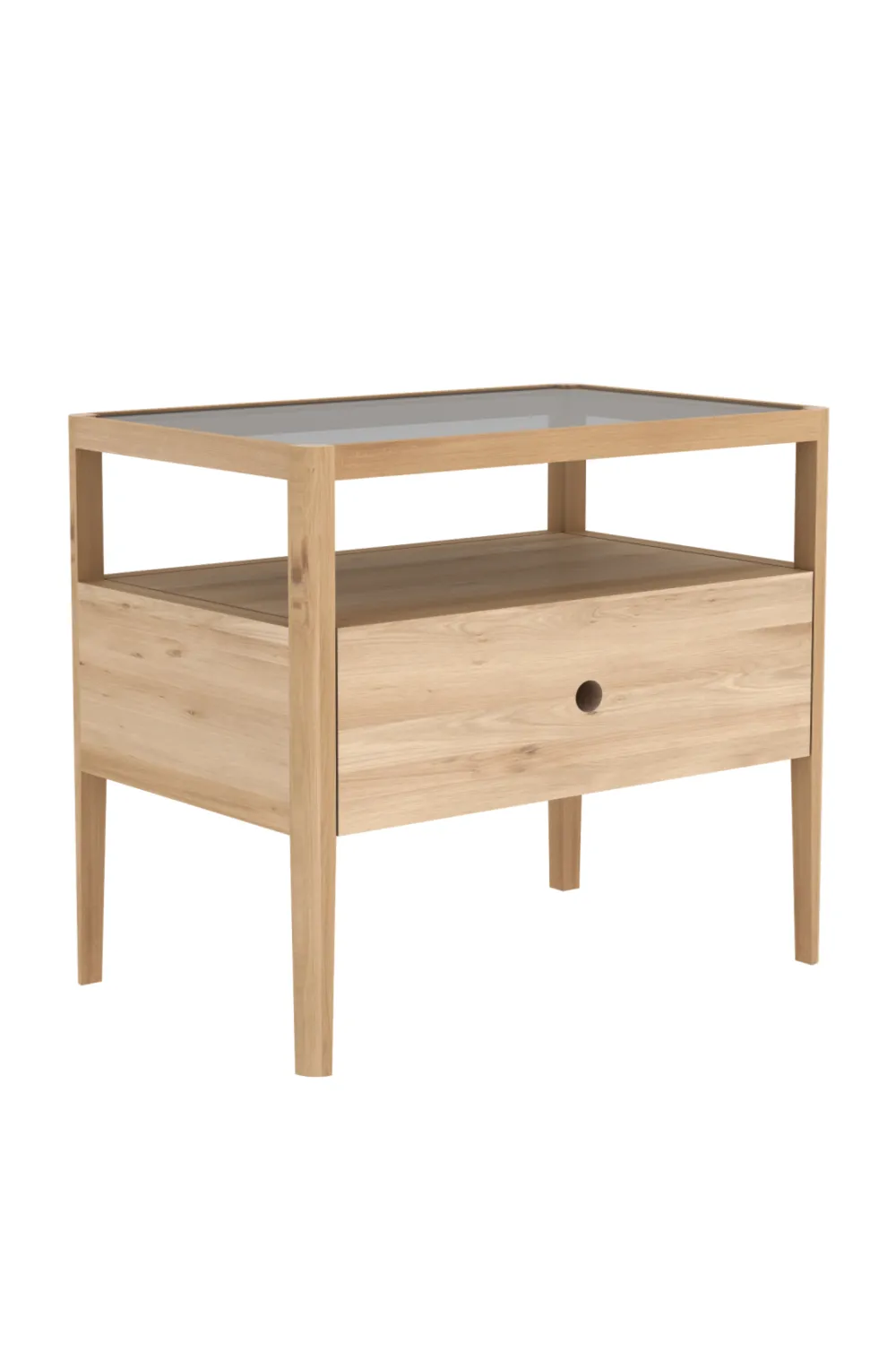 Glass Top Oak Nightstand | Ethnicraft Spindle