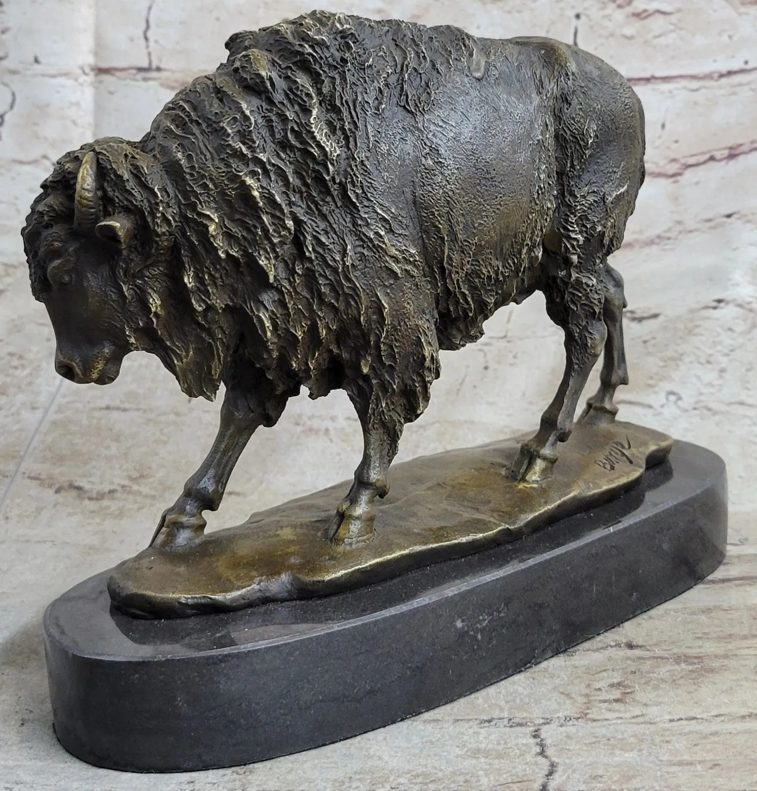 Handcrafted bronze sculpture SALE Marble Artwork Western Bison Buffalo American