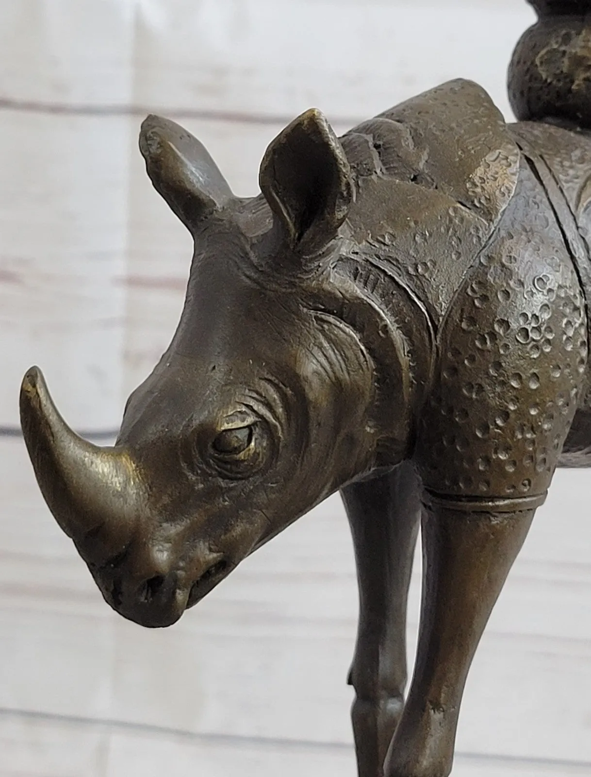 Hot Cast Real Bronze Space Rhino Sculpture Art Deco Marble Base Figurine figure