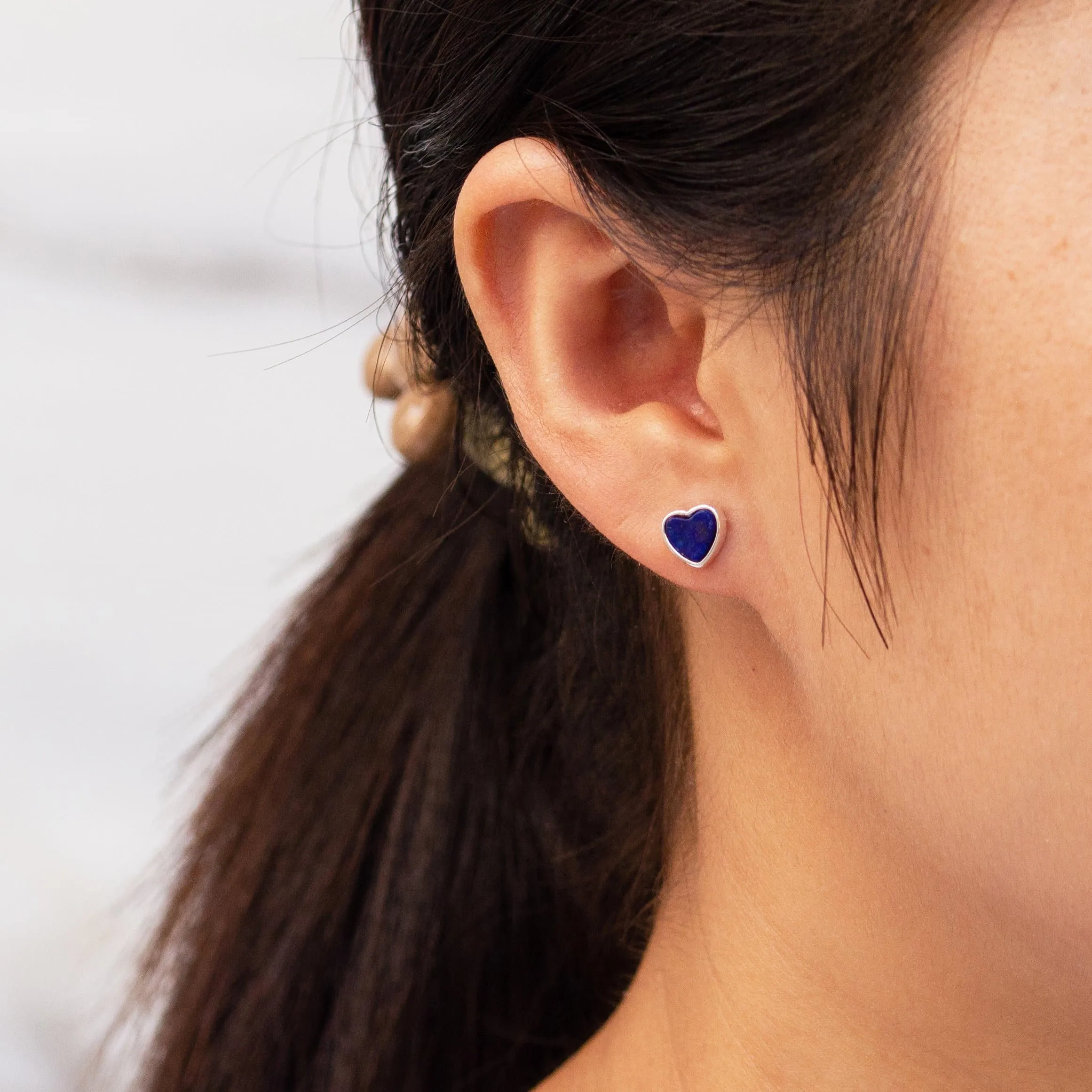 Lapis Heart Stud Earrings