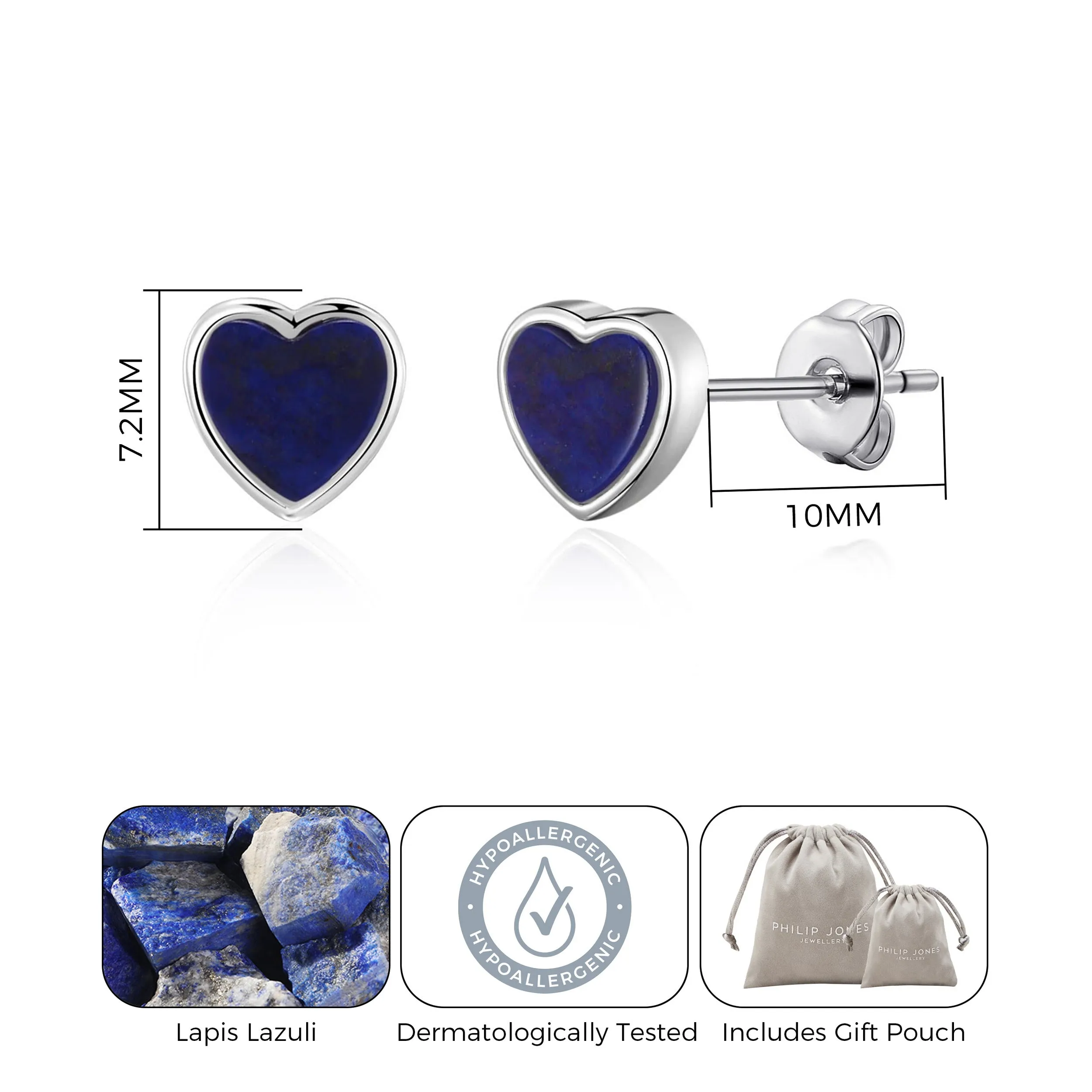 Lapis Heart Stud Earrings