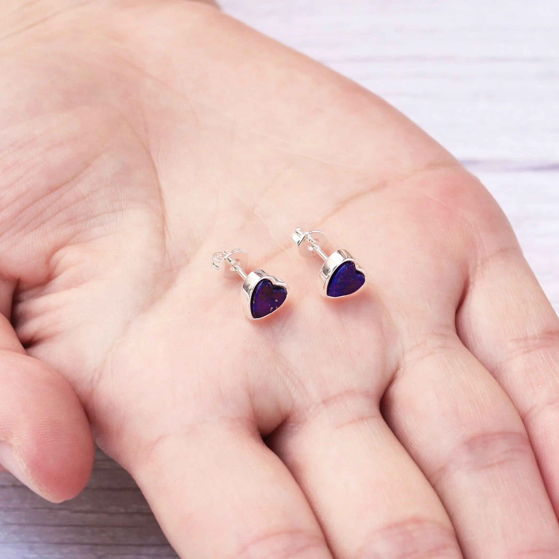 Lapis Heart Stud Earrings