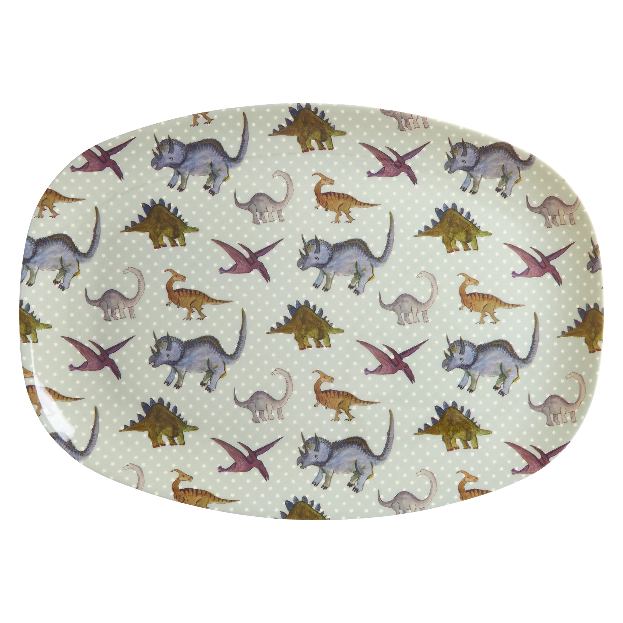 Large Rectangular Kids Plate - Dusty Blue - New Dino Print