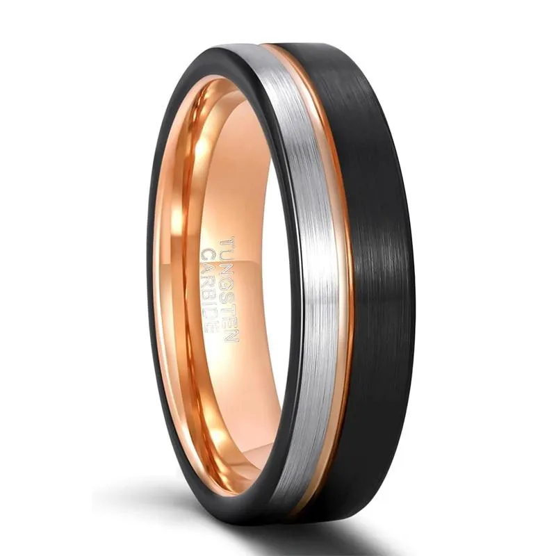 Leonardo Tungsten Carbide & Rose Gold Line Brushed Ring