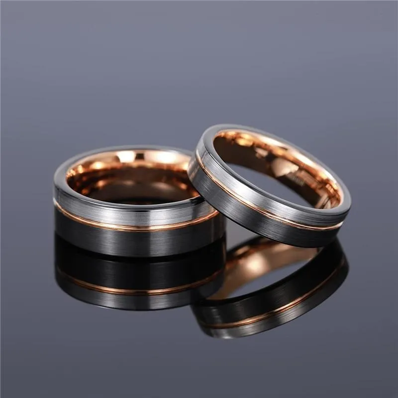 Leonardo Tungsten Carbide & Rose Gold Line Brushed Ring