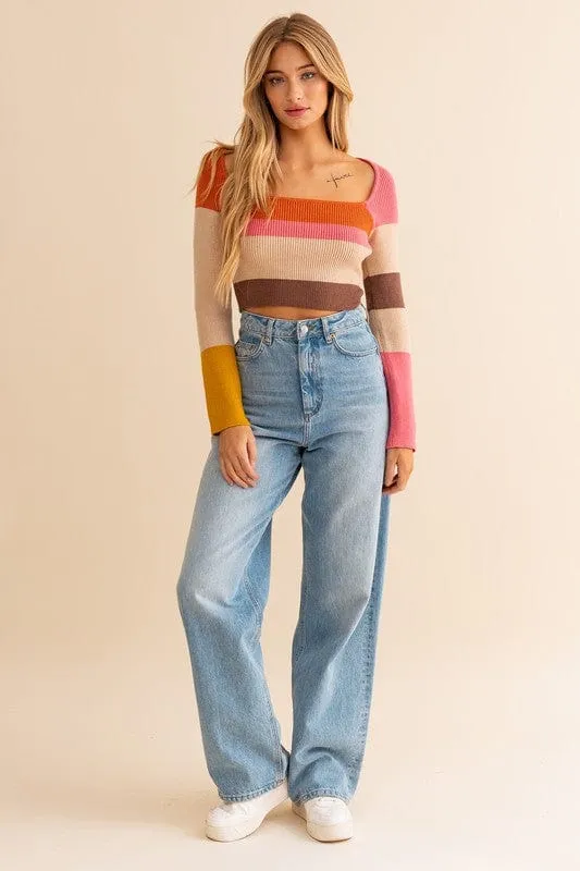 Long Sleeve Color Block Stripe Knit Top *Online Only*