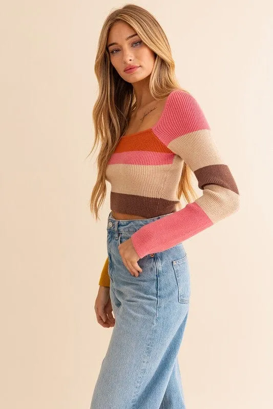 Long Sleeve Color Block Stripe Knit Top *Online Only*