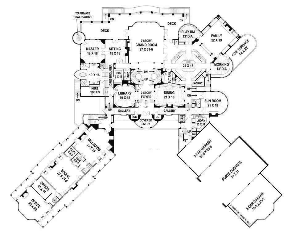 Luxurios 21, 095 sq. ft. sophistication with this modern-day castle house plan!