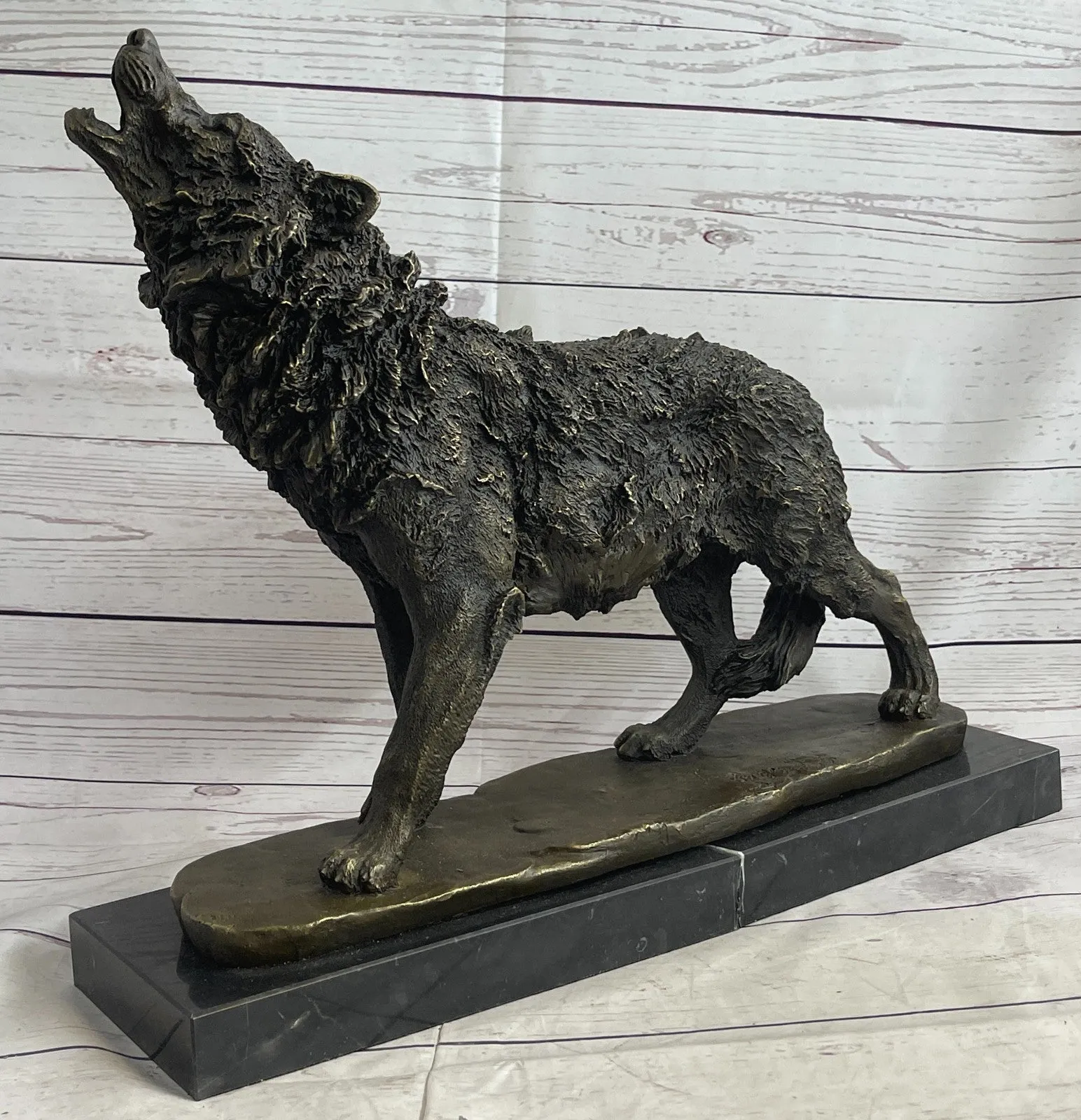 MAJESTIC BRONZE ART SCULPTURE STATUE WOLF CLASSIC BRONZE STATUE SIGNED:BARYE