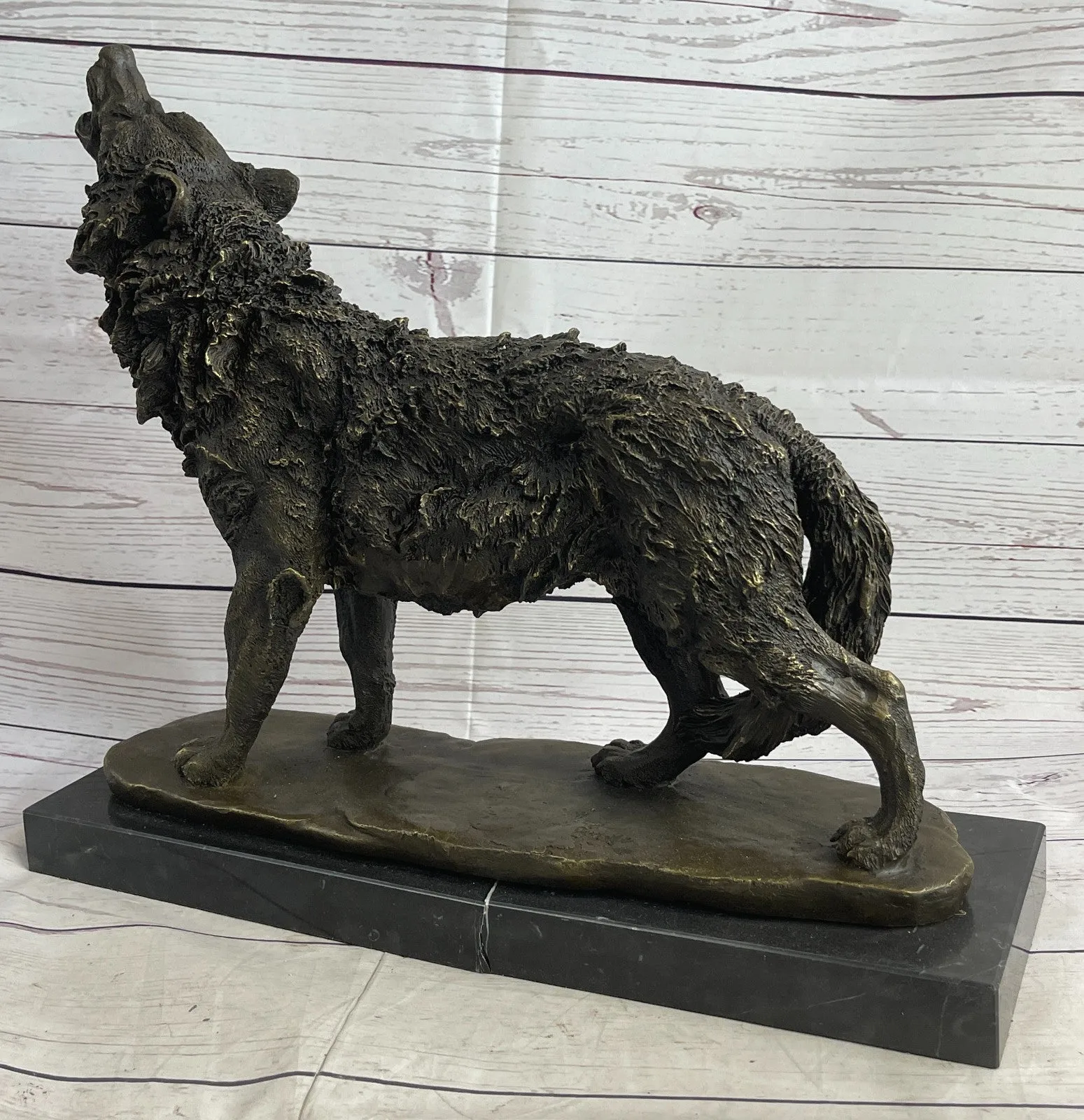 MAJESTIC BRONZE ART SCULPTURE STATUE WOLF CLASSIC BRONZE STATUE SIGNED:BARYE