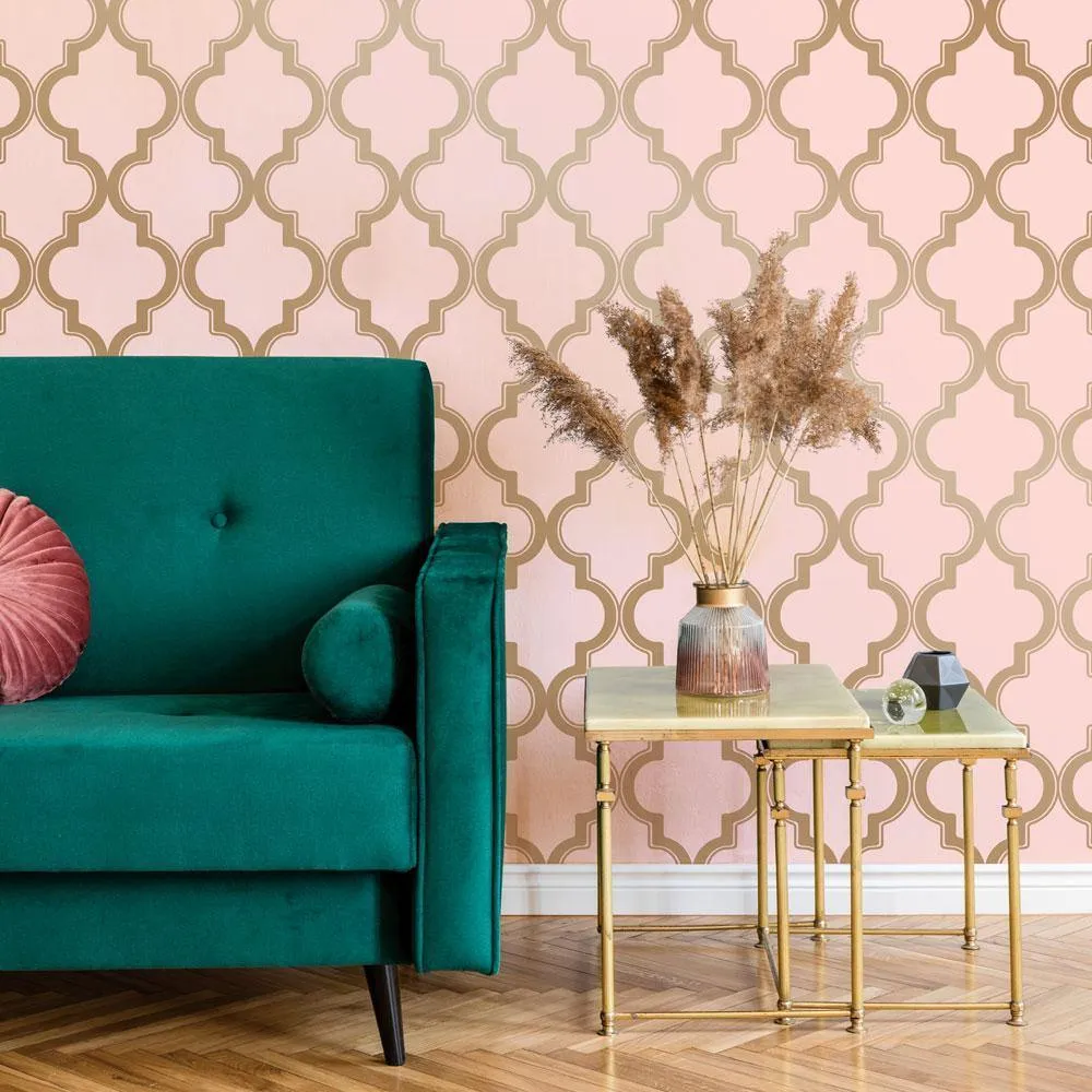 Marrakesh Pink & Metallic Gold Peel and Stick Wallpaper