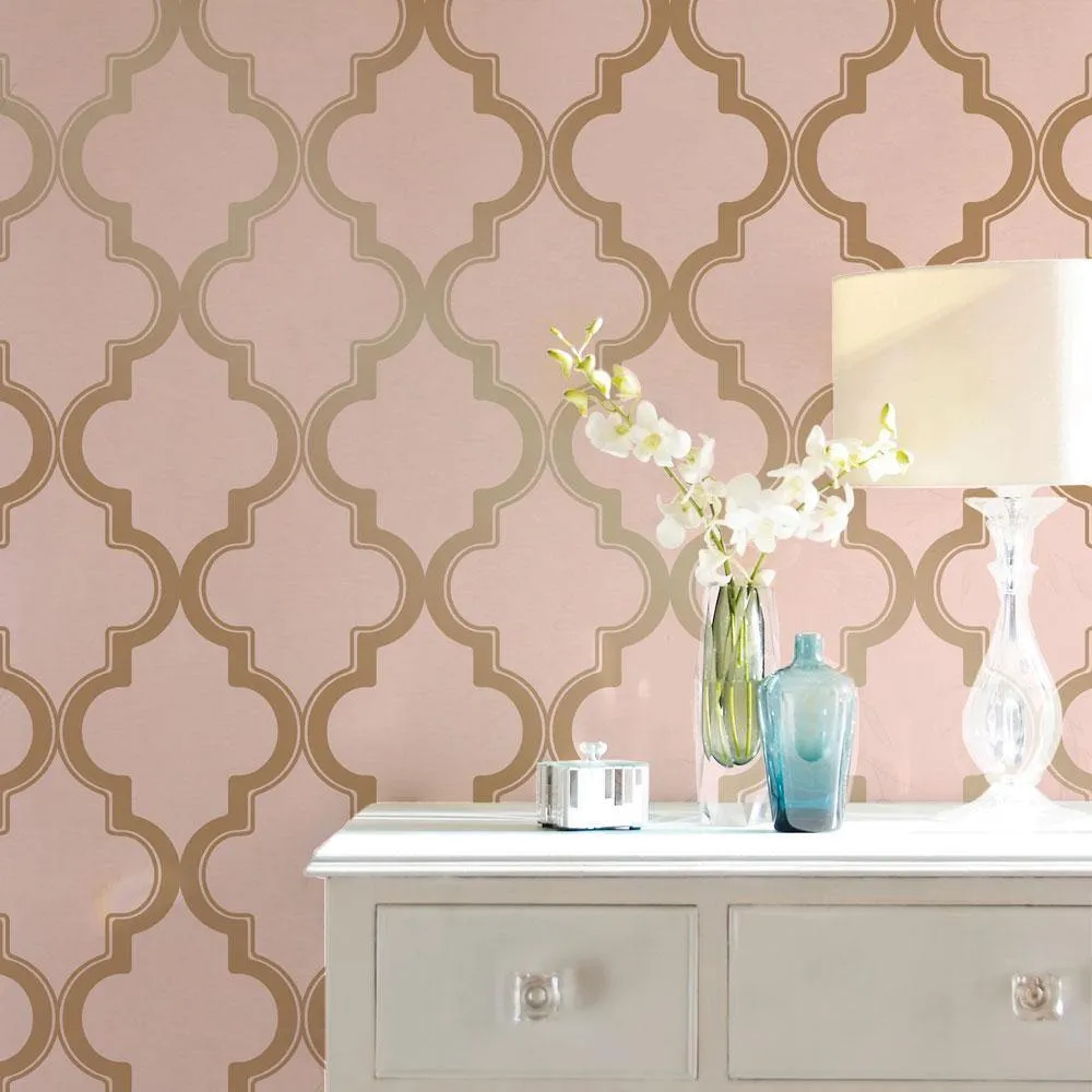 Marrakesh Pink & Metallic Gold Peel and Stick Wallpaper