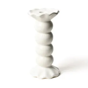 Medium Ruffle Knobbed Candle Holder, Signature White