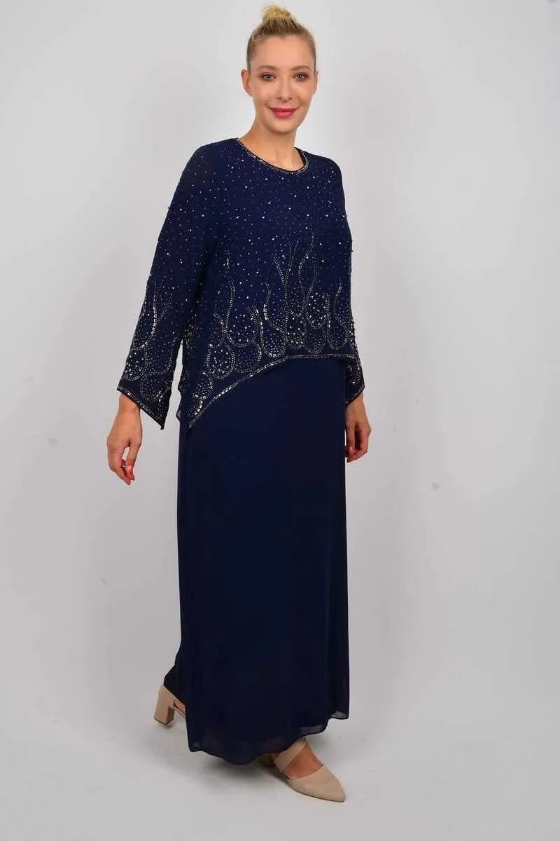 N&C 19005 Rhinestone Night Dress/N.Blue