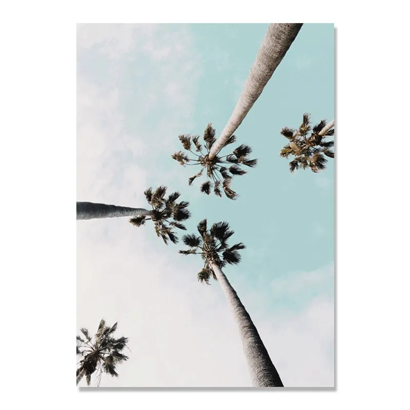 Nordic Poster Coconut Tree Wall Art Green Leaf Canvas Prints  Blue Decor Unframed