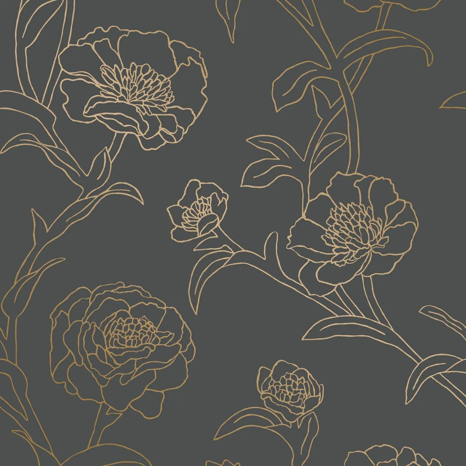 Peonies Noir Peel and Stick Wallpaper