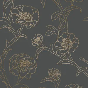 Peonies Noir Peel and Stick Wallpaper