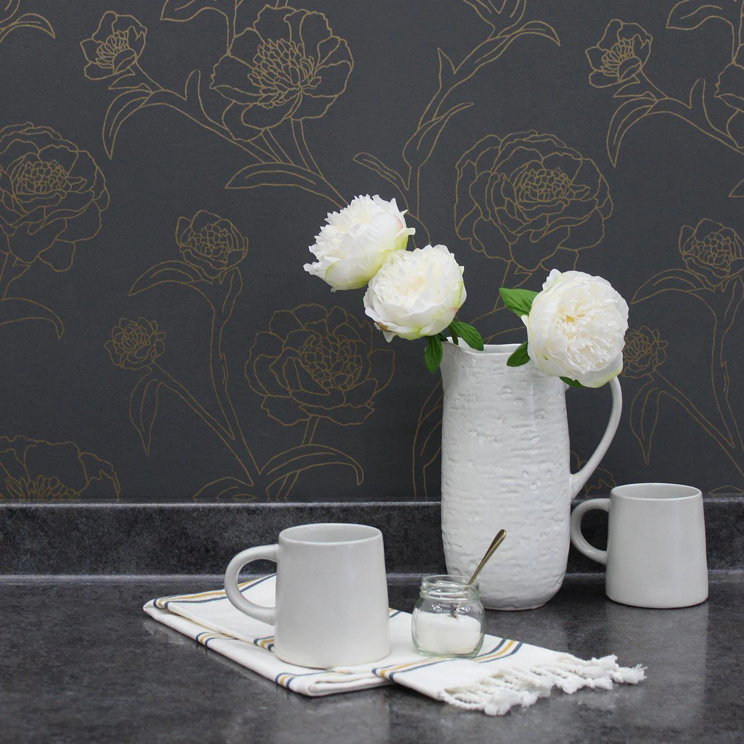 Peonies Noir Peel and Stick Wallpaper