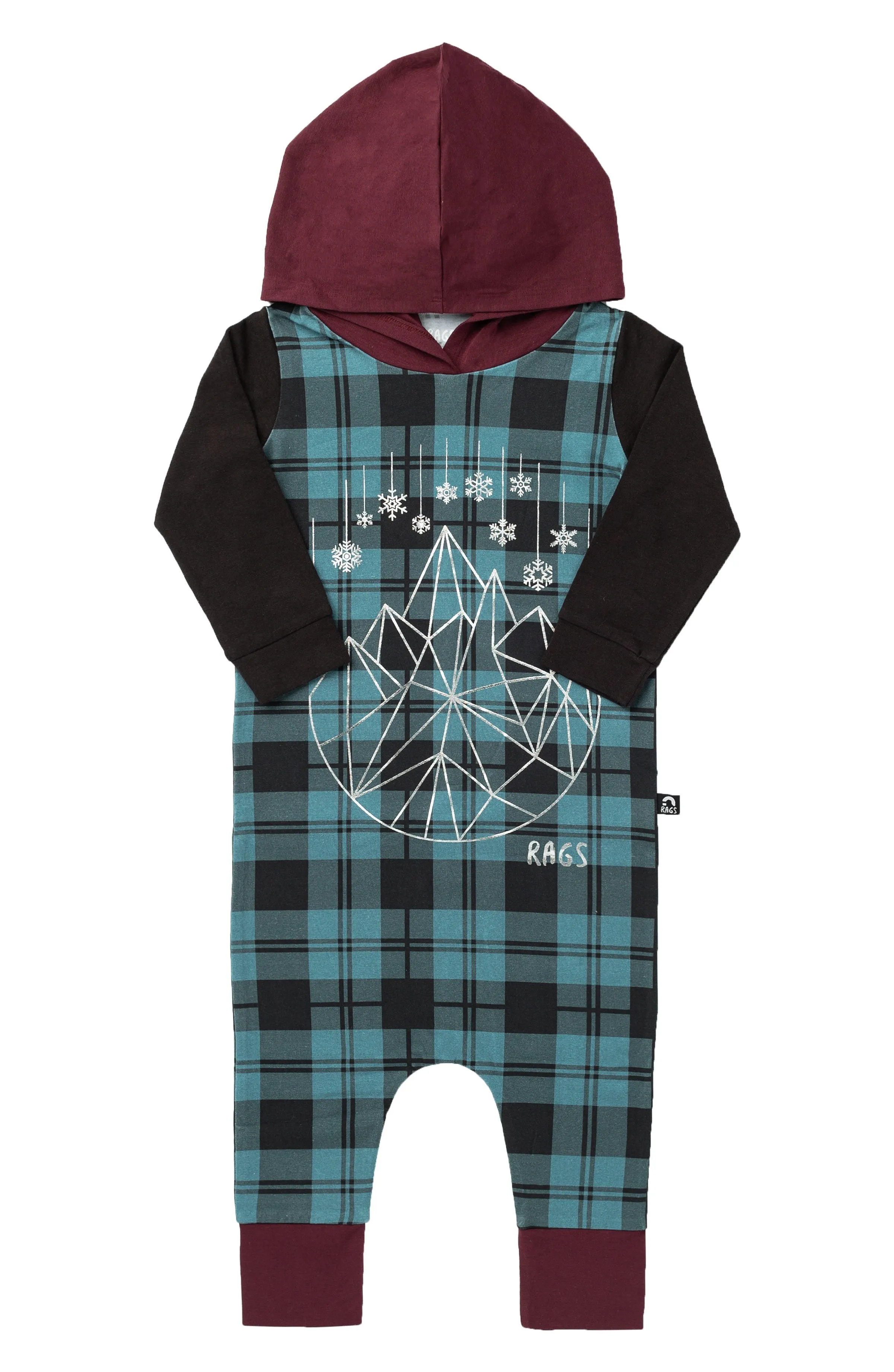 Rags - Long Sleeve Hooded Rag in Blue Plaid with Snowflake Geostar